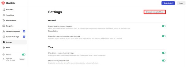 Block websites in Incognito Mode