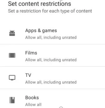 google play store set content restriction