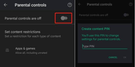google play store turn on parental control settings