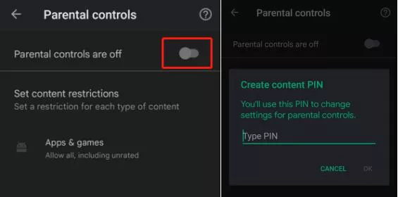 google play store turn on parental control settings 